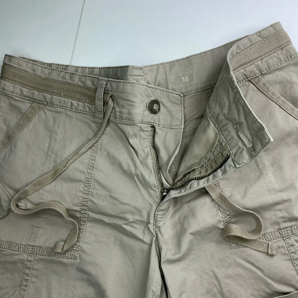 Sonoma Khaki Utility Cargo Shorts Womens 10 Tan Drawstring Cotton Blend